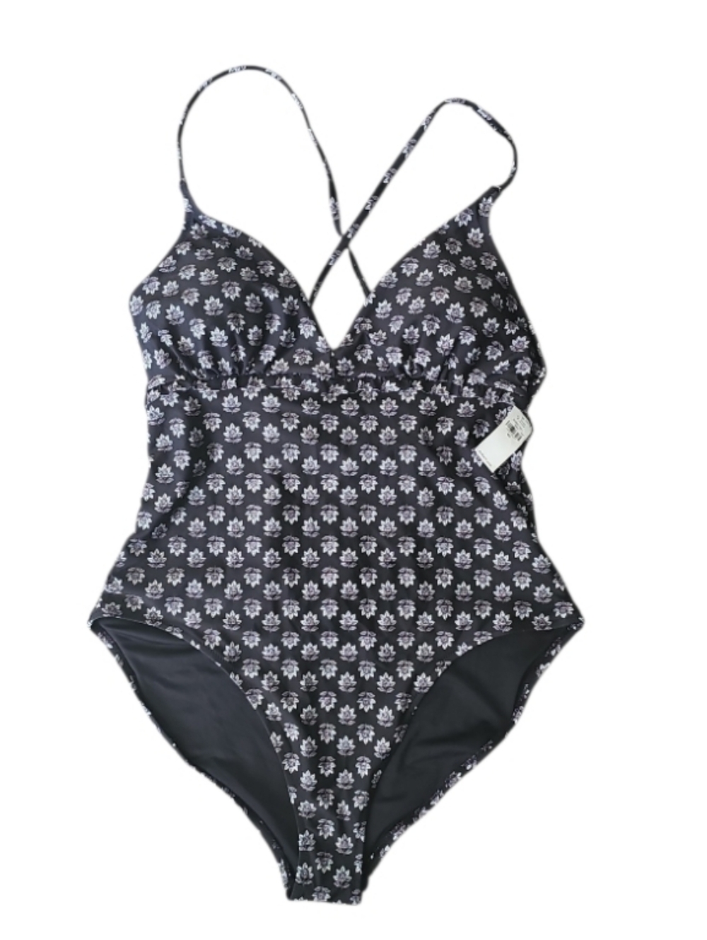 Old Navy One Piece Swimsuit XXL Black Floral V Neck Cutout Ruffle NWT Beach